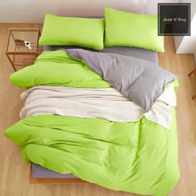 Luxury Reversible Lime Green And Grey Duvet Set - 6 Pieces