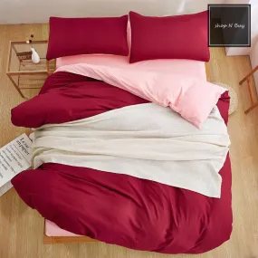 Luxury Reversible Red And Pink Duvet Set - 6 Pieces