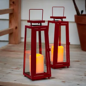 Madaket Red Medium Solar Metal Lantern, Set of 2