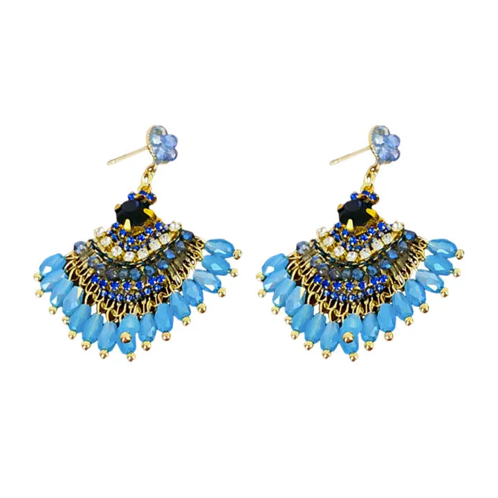 Medieval Fan-Shape Geometric Artificial Crystal Electroplating Earrings