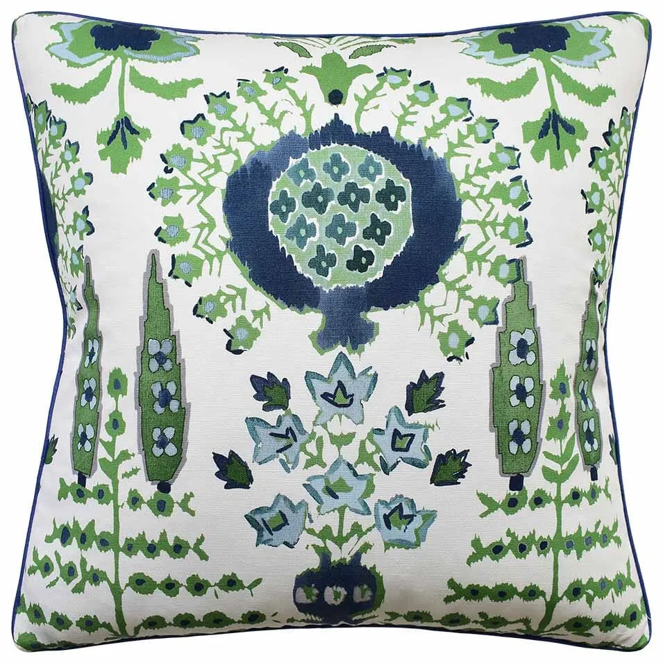 Mendoza Suzani Blue and Green on White Decorative Pillow Ryan Studio