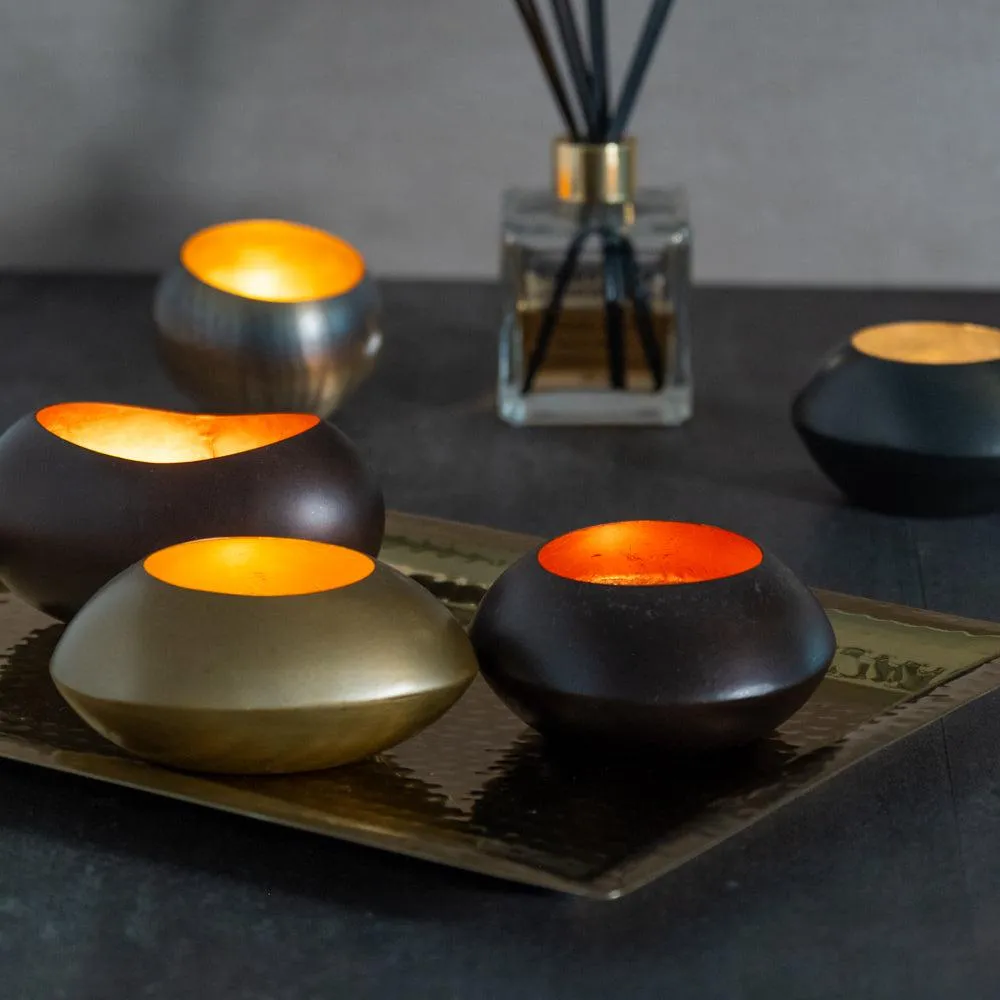 Metal Tea Light Candle Holder - Brass & Gold Foil