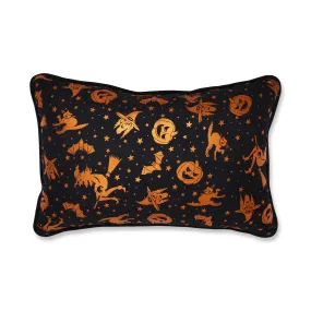 Metallic Halloween Black/Orange Rectangular Throw Pillow