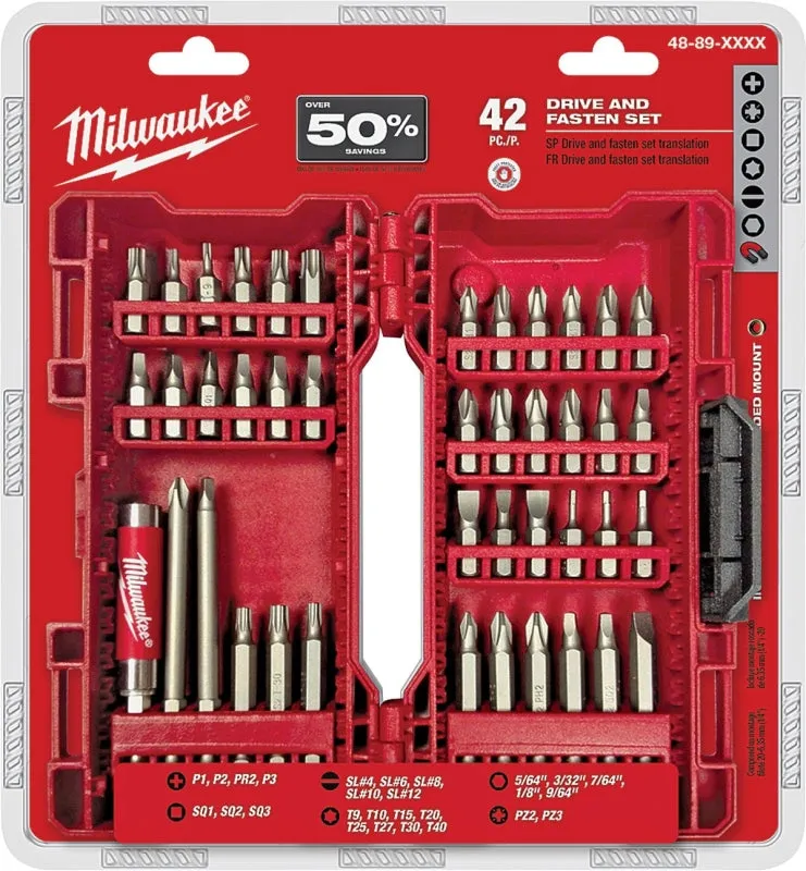 Milwaukee 48-32-1551 Drive Bit Set, 42-Piece, Heavy-Duty, Steel :SET: QUANTITY: 1