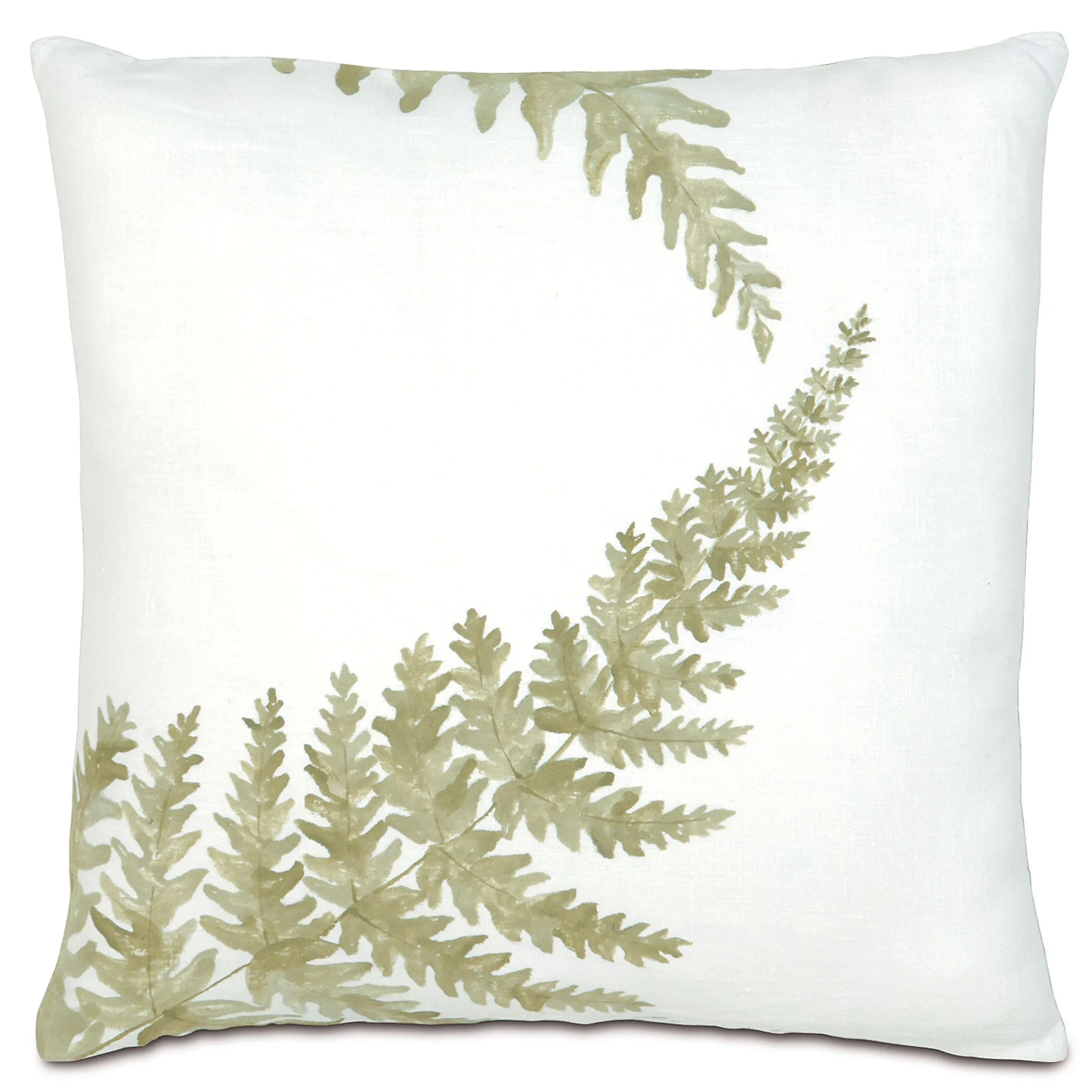 Moss Green Fern Sprigs Hand Painted Throw Pillow 22x22