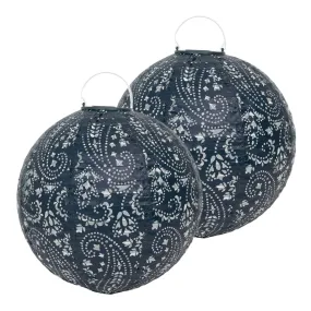 Navy Blue Outdoor Solar Lanterns, 20cm - 2 Pack