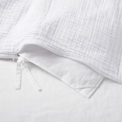 New - Full/Queen Textured Chambray Cotton Duvet & Sham Set White - Casaluna