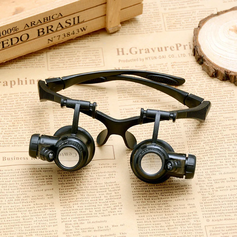 New Magnifying Glass Eye 10X 15X 20X 25X Jewelry Watch Repair Magnifier Glasses Lens   2 LED Lights Watch Repair Kit Tool