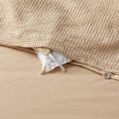 New - Twin/Twin Extra Long Washed Waffle Weave Duvet Cover and Sham Set Wheat - Threshold