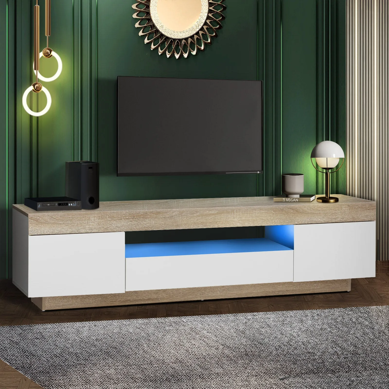 Oikiture TV Cabinet Entertainment Unit Stand RGB LED Storage Furniture 180cm