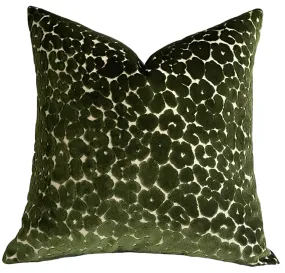 Olive Velvet Leopard Pillow Cover / Dark Green Cut Velvet Spots Pillow / Hollywood Regency Pillow cover / Beverly Hills Hotel Pillow Cover