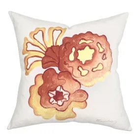 Orange Hand-Painted Floral Throw Pillow Cover 18x18