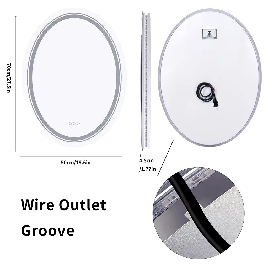 Oval Frameless Bathroom Mirror with Dimmable Dual LED, Anti-Fog, and 3 Color Modes