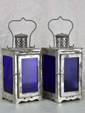 Pair of cobalt blue candle lanters