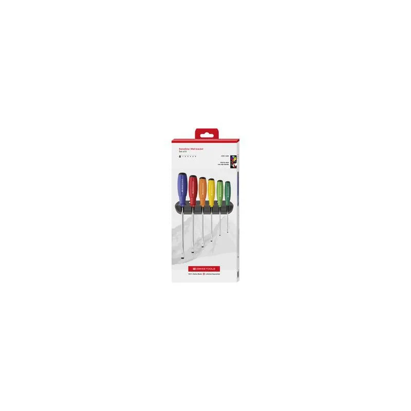 PB Swiss Tools PB 8240.RB CBB Rainbow SwissGrip Screwdriver Set, Slotted, 6 pcs w/ Wall Mount