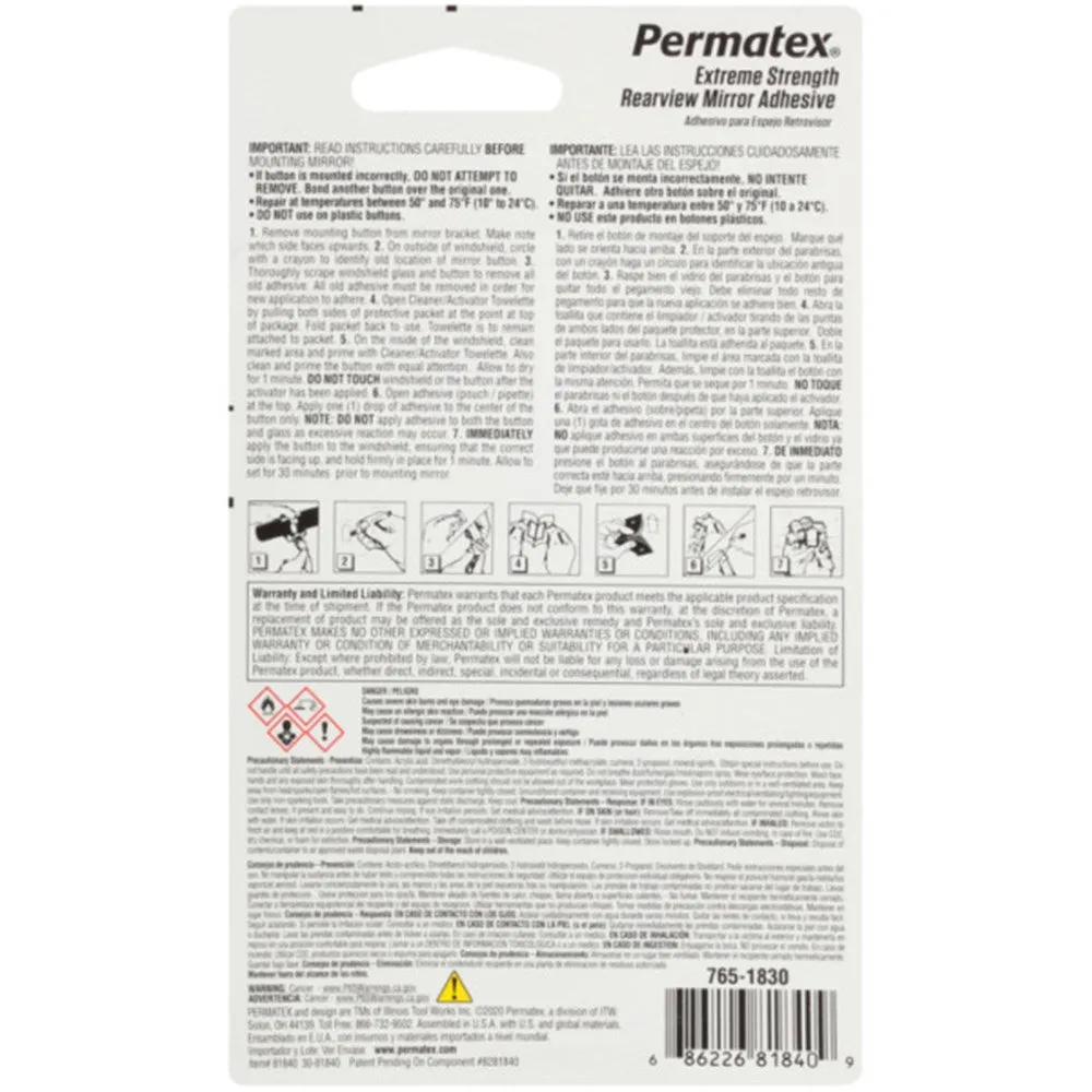 Permatex Extreme Strength Rearview Mirror Adhesive 2 Part Kit - 81840