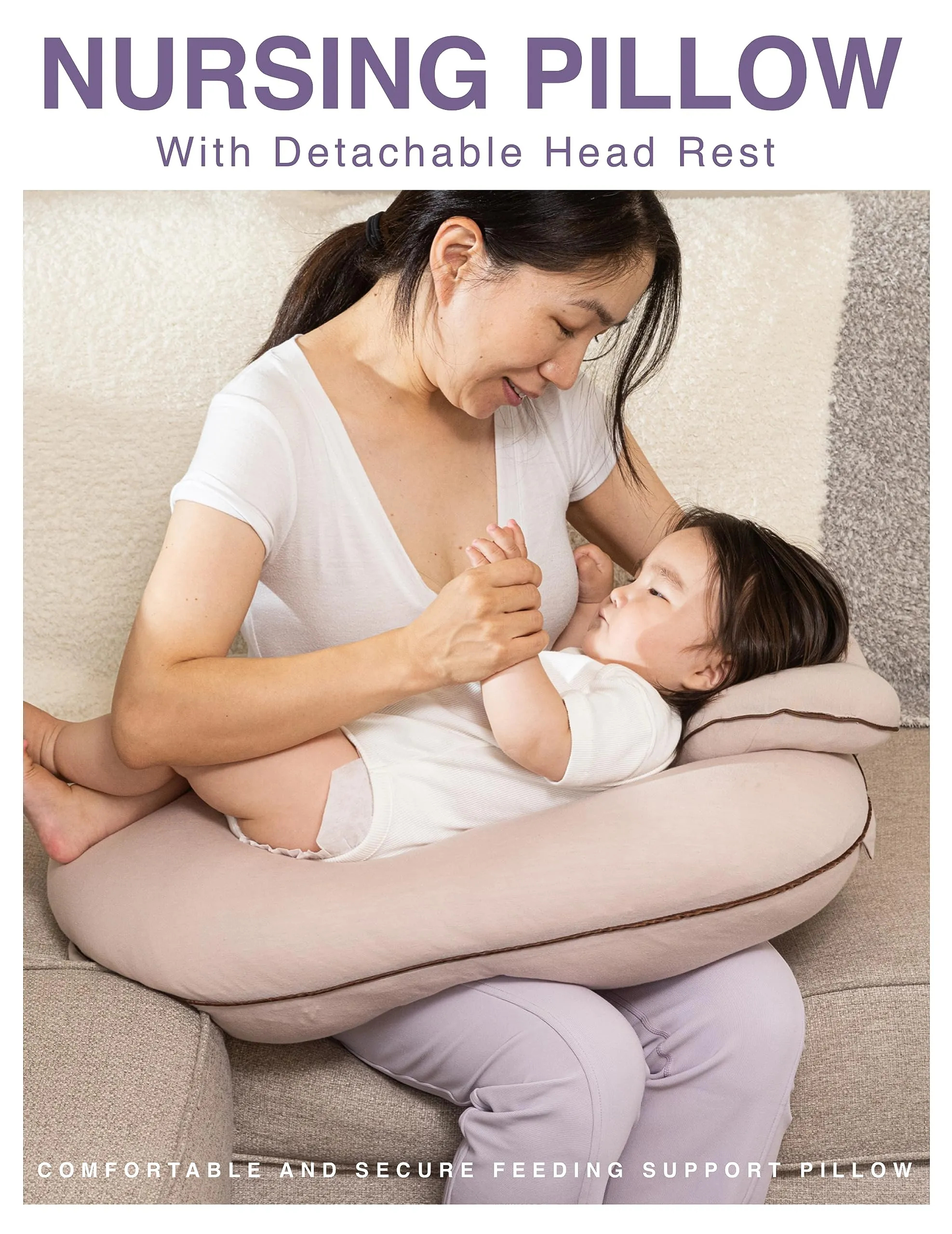 Pharmedoc Nursing Pillow for Breastfeeding - With Headrest & Adjustable Waist Straps - Removable Cover