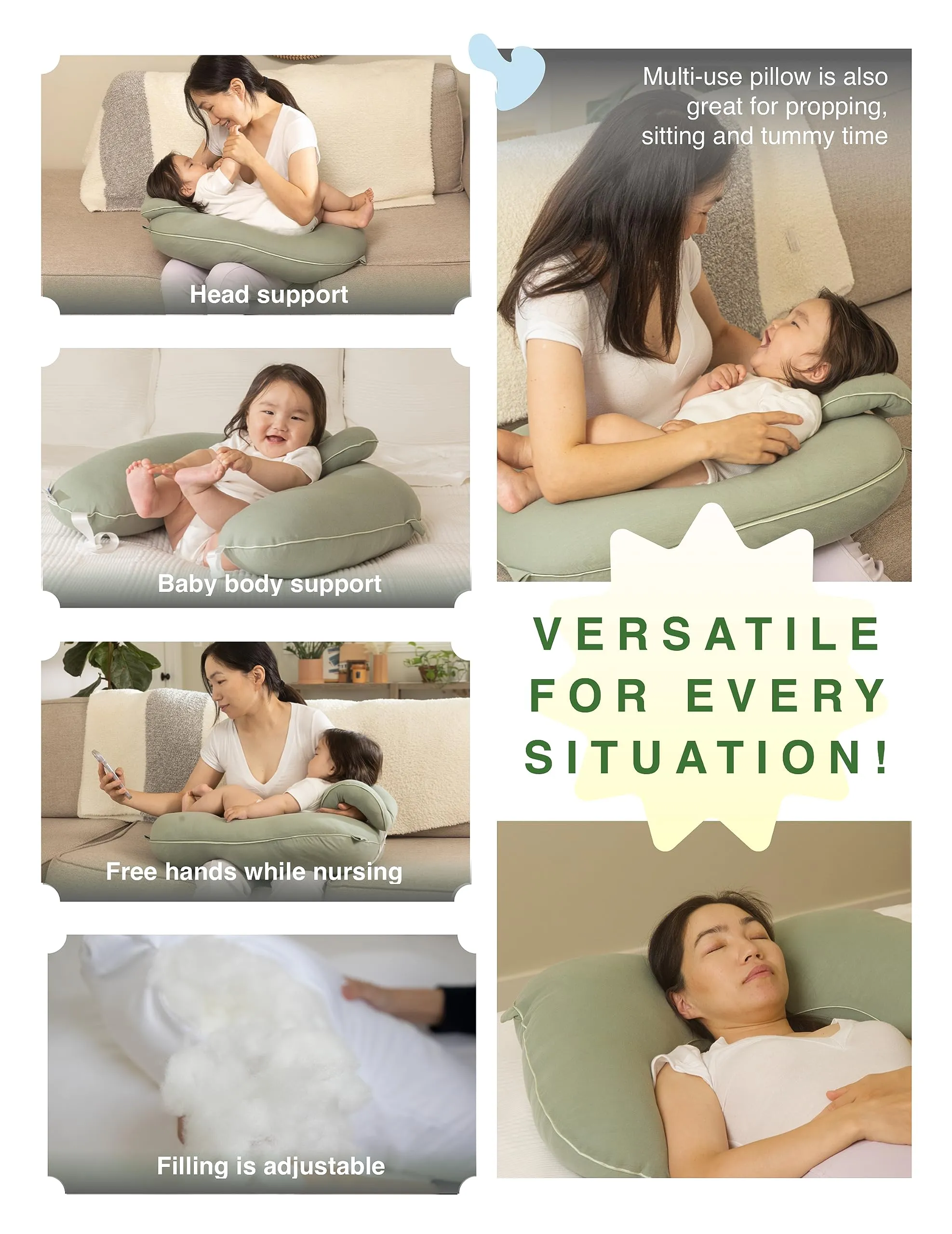 Pharmedoc Nursing Pillow for Breastfeeding - With Headrest & Adjustable Waist Straps - Removable Cover