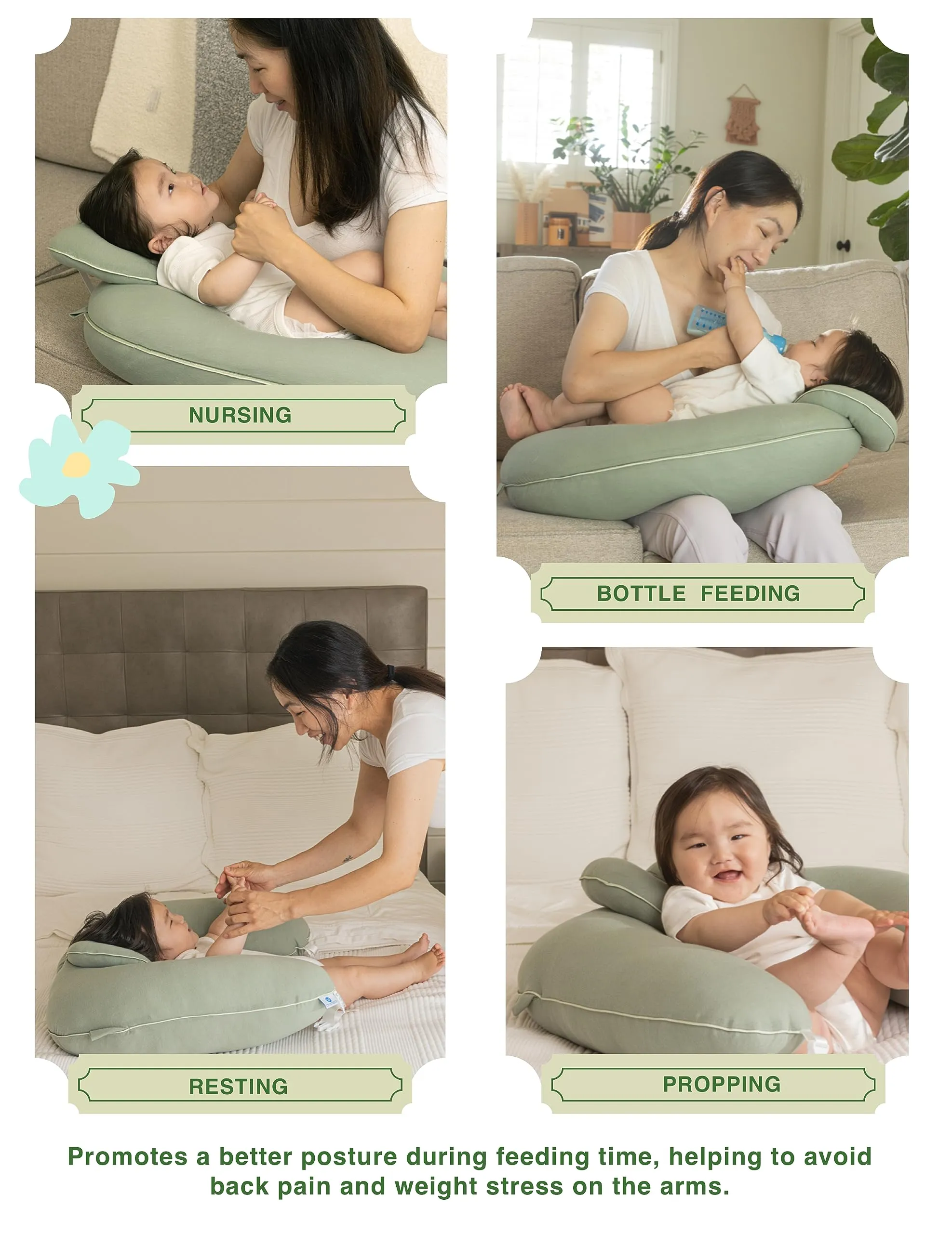 Pharmedoc Nursing Pillow for Breastfeeding - With Headrest & Adjustable Waist Straps - Removable Cover