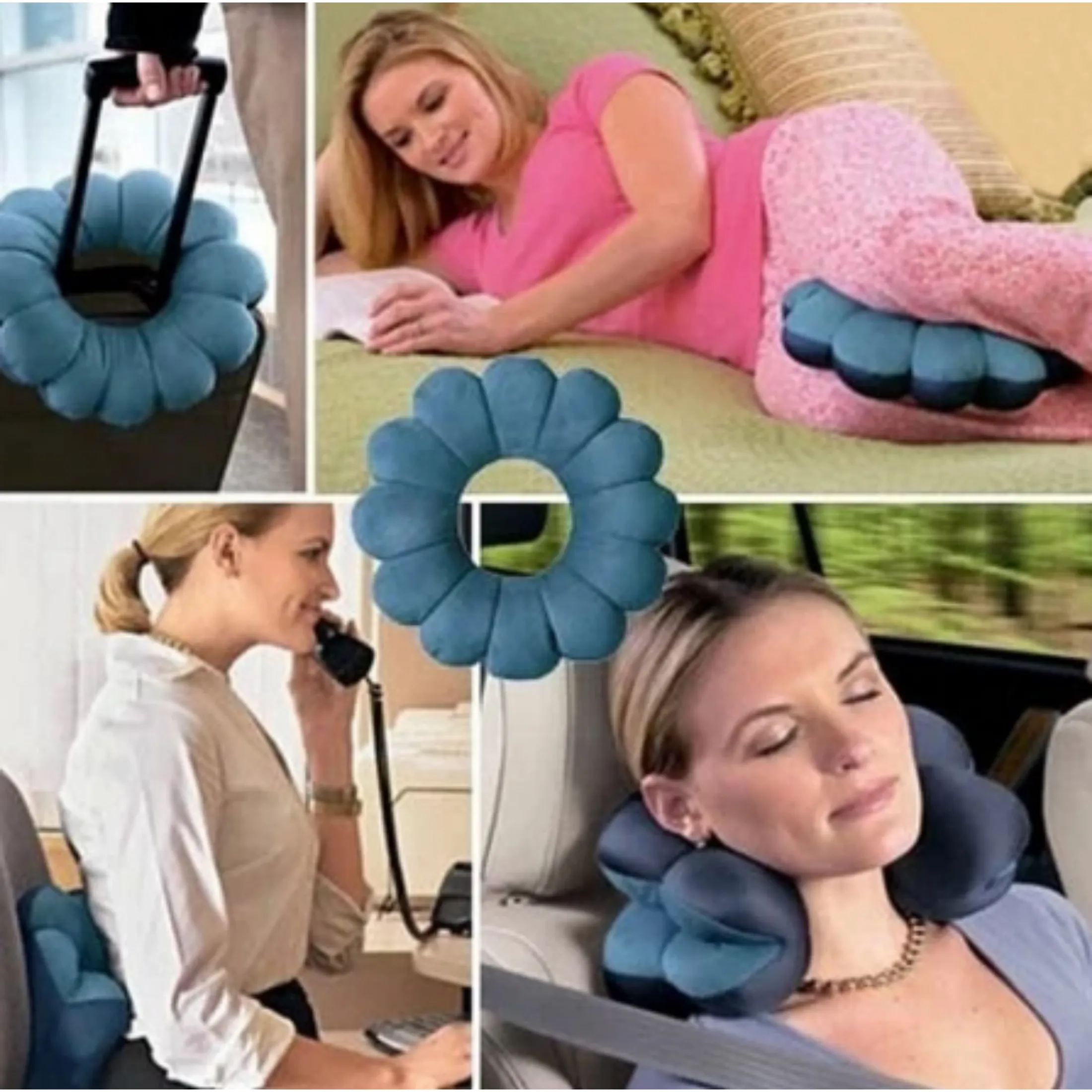 Pillow Travel Neck, Head, and Lumbar Support Pillow, Fleece Twistable Travel Pillow Filled with Microbeads (Blue)