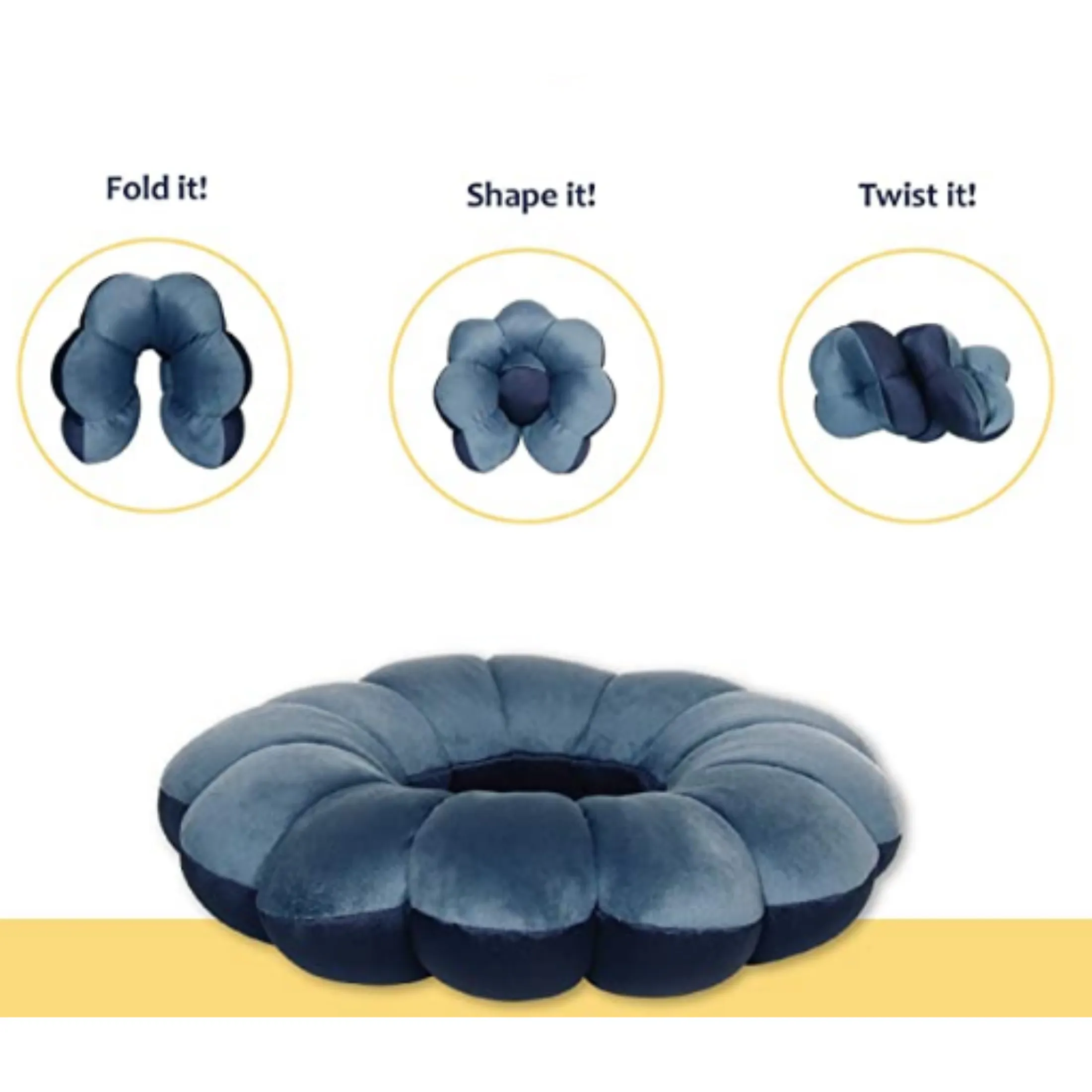 Pillow Travel Neck, Head, and Lumbar Support Pillow, Fleece Twistable Travel Pillow Filled with Microbeads (Blue)