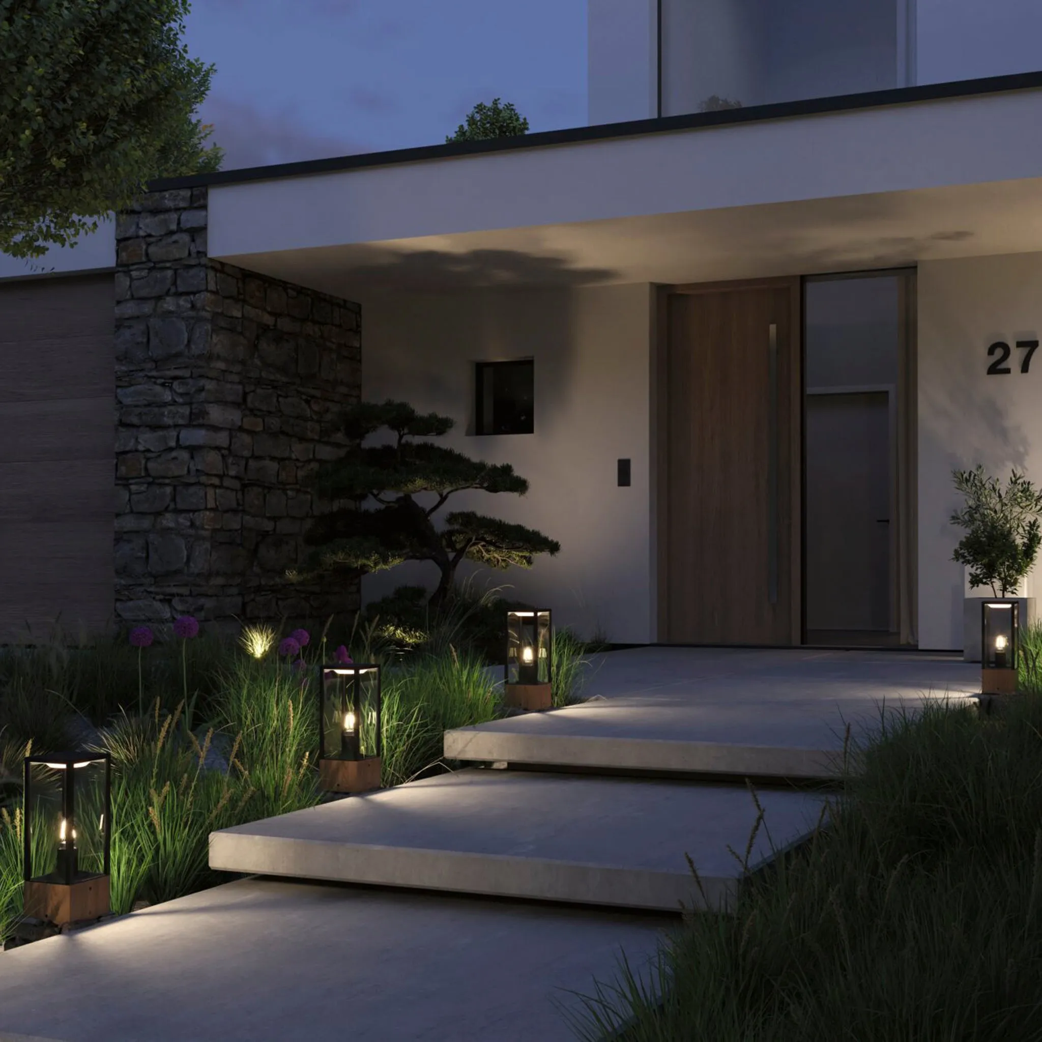 Plug & Shine Outdoor Vena 2W LED 40cm Wooden Single Bollard Light