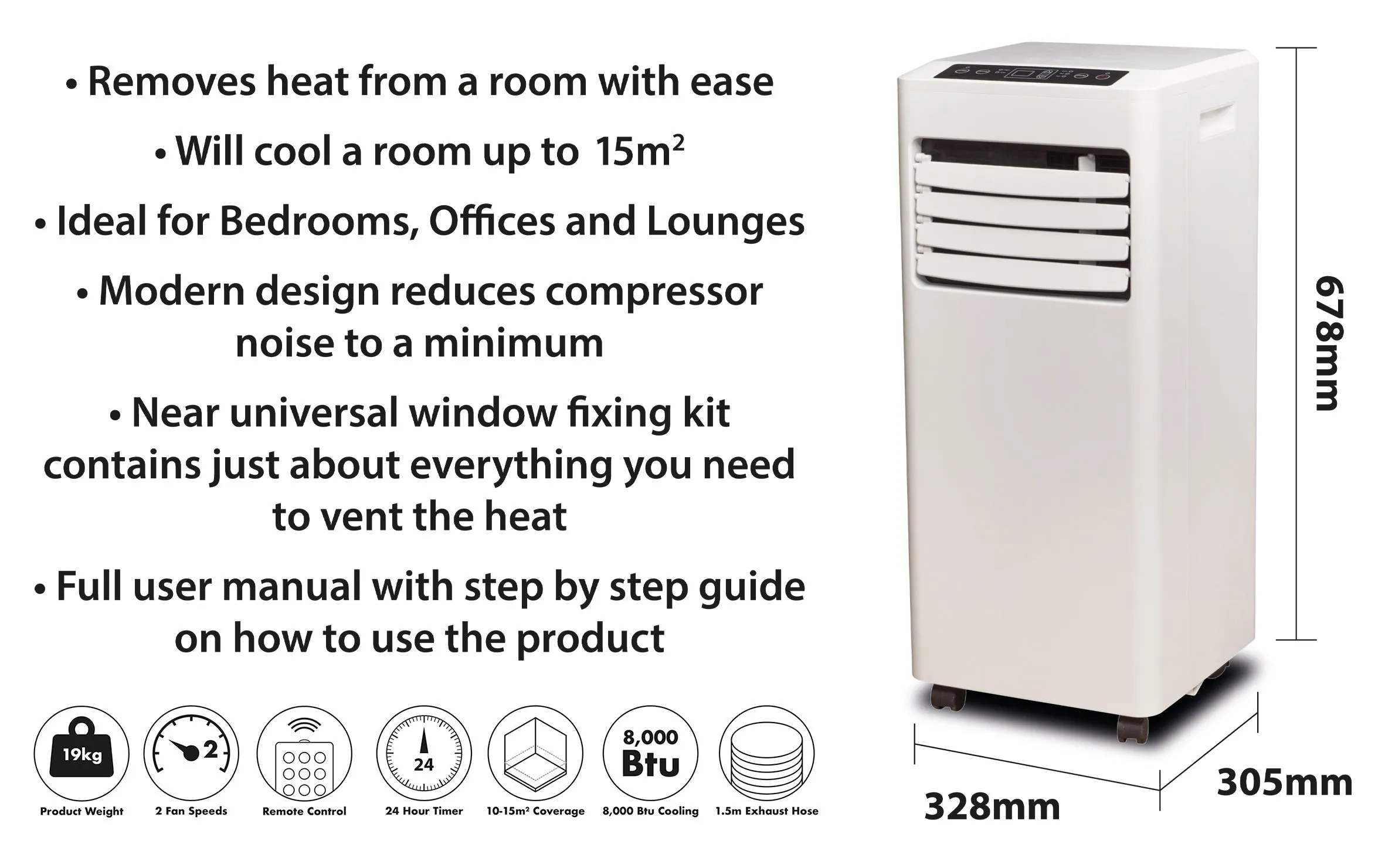 Prem-I-Air 8000 BTU Portable Air Conditioner with Remote Control - EH1922