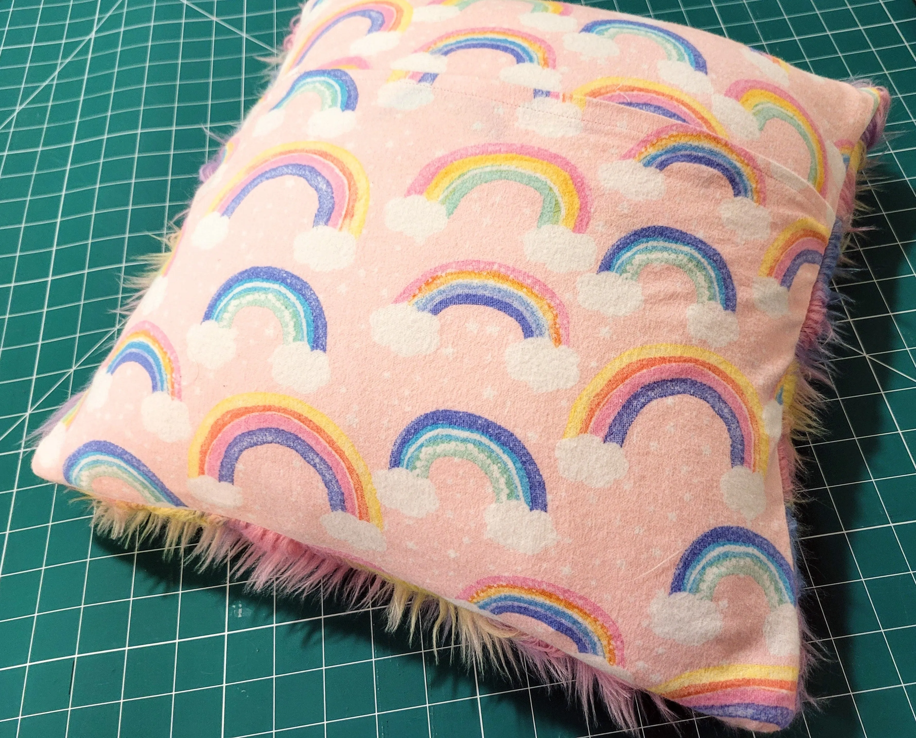 Rainbow Faux Fur Throw Pillow Cover