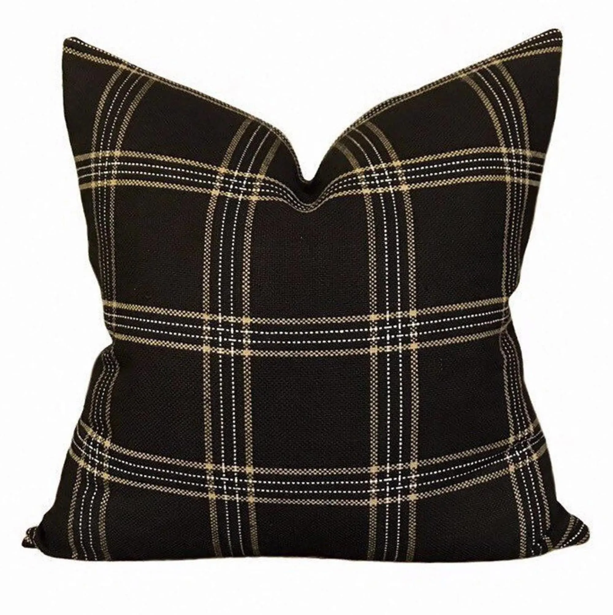 READY TO SHIP Kufri Dundee Plaid Pillow in Black, Sand and Natural