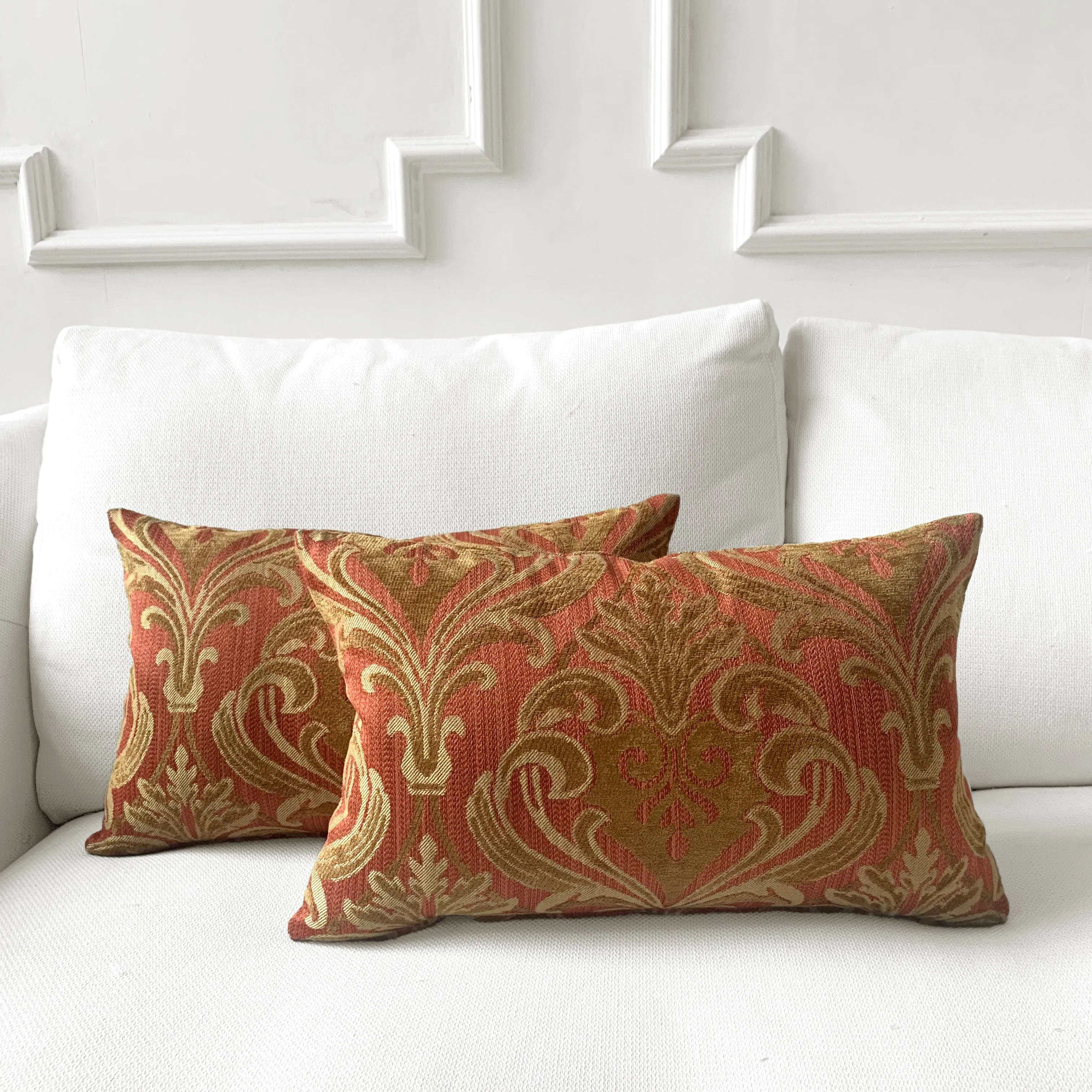 Regal Orange Damask Lumbar Pillow Cover 13x22