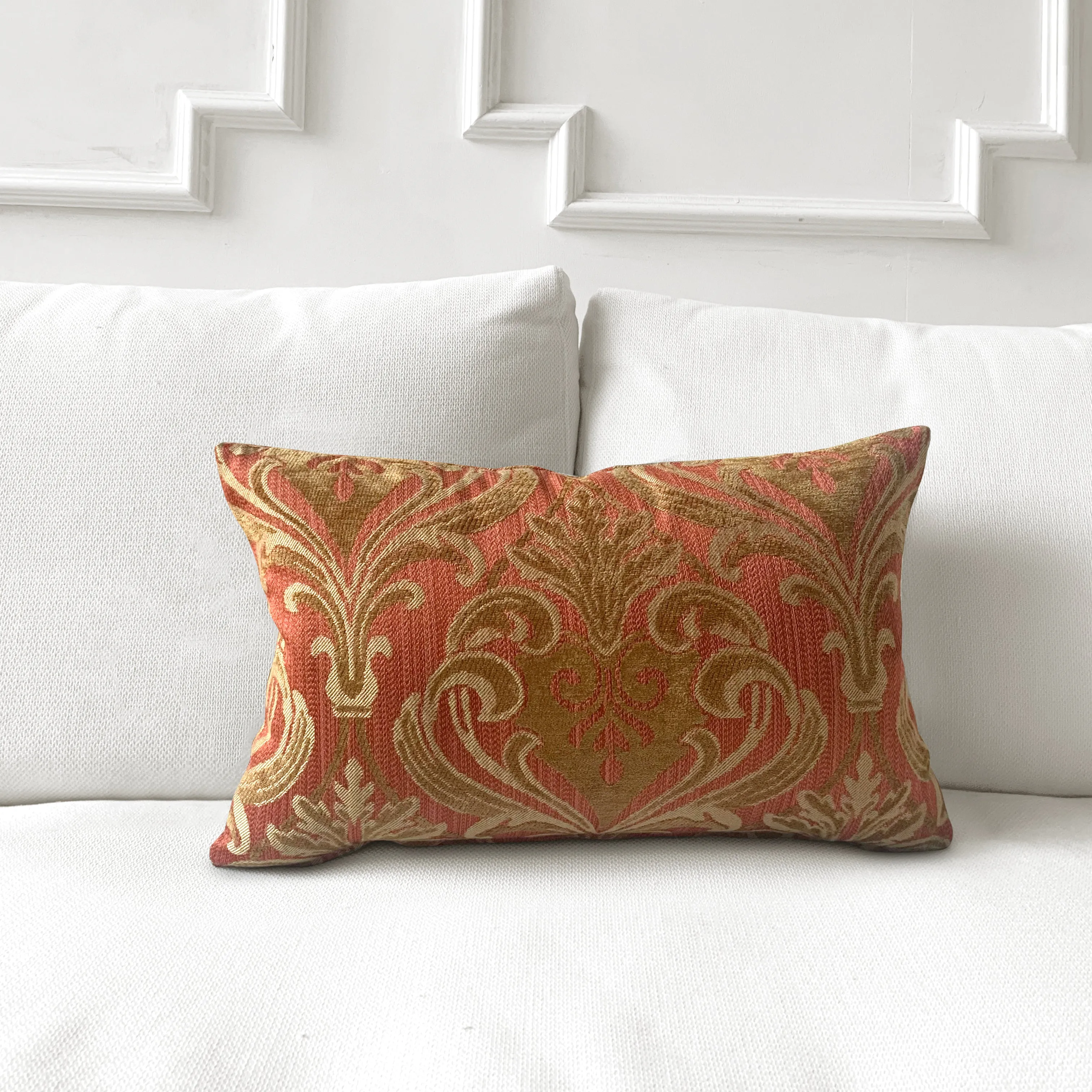 Regal Orange Damask Lumbar Pillow Cover 13x22