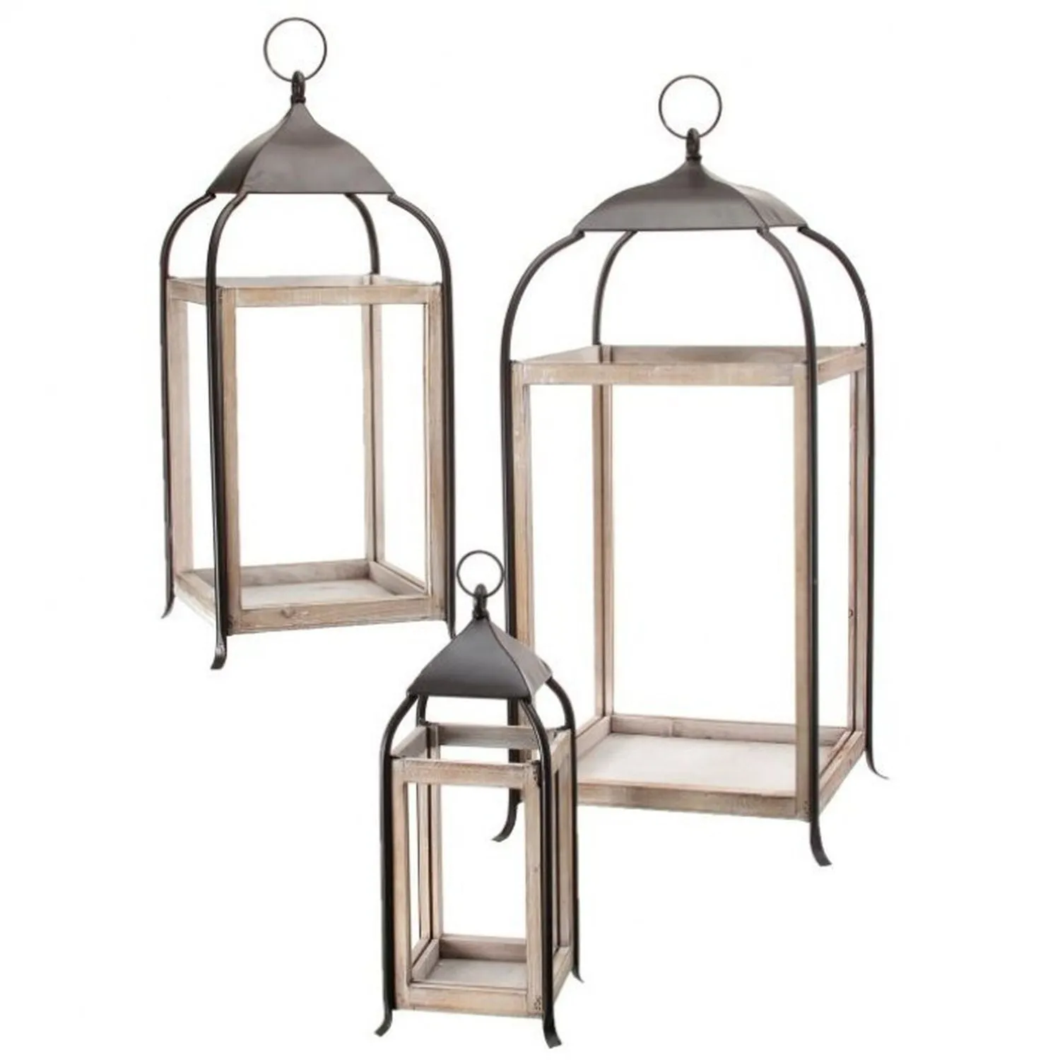 Regency International Wood / Metal Open Top Lantern, No Glass" 15-30" Set of 3