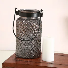 Roshni Patterned Glass Black Lustre Lantern Small 9.5 inch tall