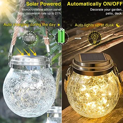 ROSHWEY Solar Lantern, 2 Pack Garden Decor Lights Waterproof Outdoor Lanterns with 30 LED Christmas Halloween Decorations Solar Lights Patio Hanging Lights for Backyard Fence Pathway, Warm White