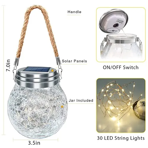 ROSHWEY Solar Lantern, 2 Pack Garden Decor Lights Waterproof Outdoor Lanterns with 30 LED Christmas Halloween Decorations Solar Lights Patio Hanging Lights for Backyard Fence Pathway, Warm White