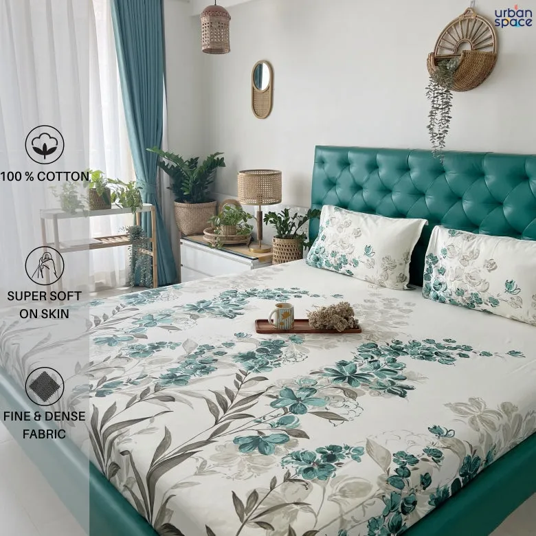 Serene 200 TC 100% Cotton Printed Bedsheet with Pillow Covers - Majestic Green