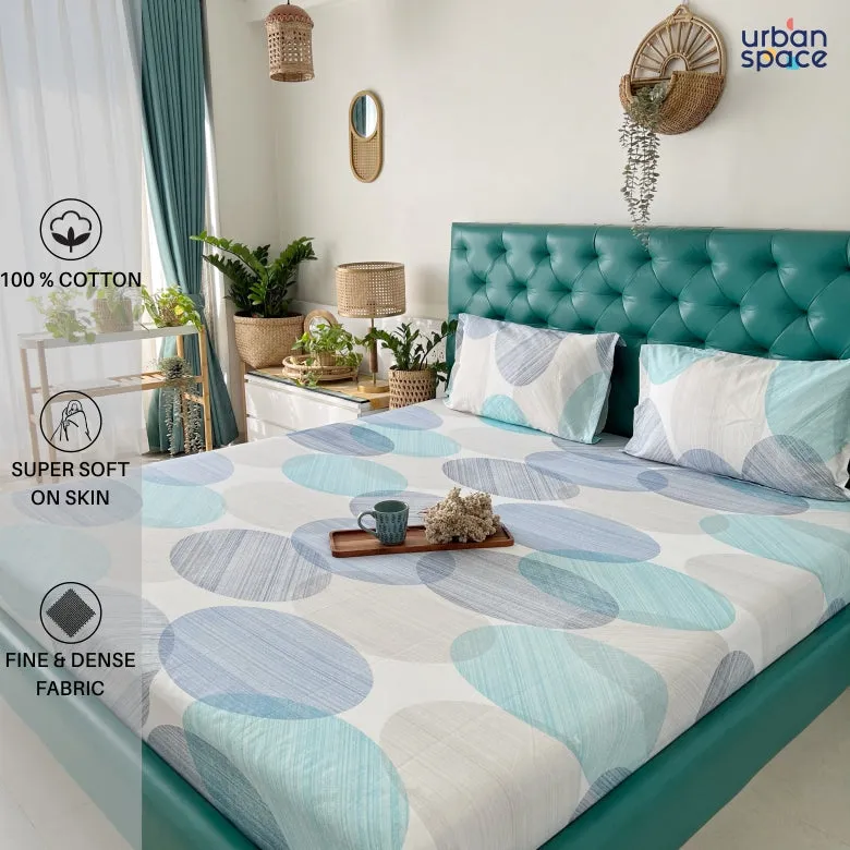 Serene 200 TC 100% Cotton Printed Bedsheet with Pillow Covers - Oval Blue