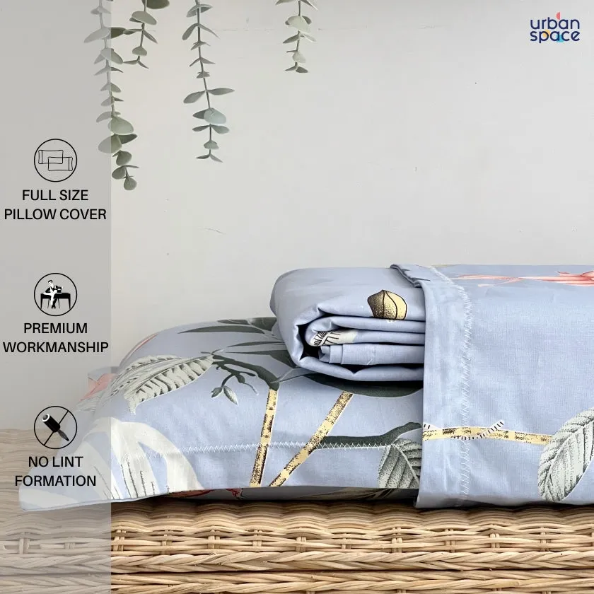 Serene 200 TC 100% Cotton Single Printed Bedsheet with Pillow Covers - Bloom Ray Blue Grey