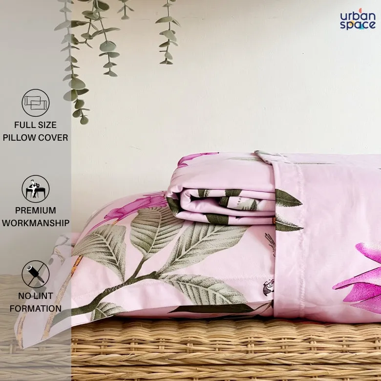 Serene 200 TC 100% Cotton Single Printed Bedsheet with Pillow Covers - Bloom Ray Pink