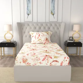 Serene 200 TC 100% Cotton Single Printed Bedsheet with Pillow Covers - Floral Feast Peach