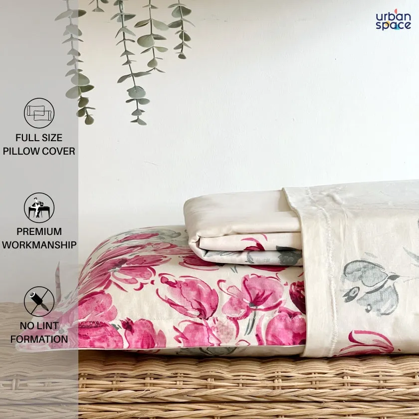 Serene 200 TC 100% Cotton Single Printed Bedsheet with Pillow Covers - Majestic Pink