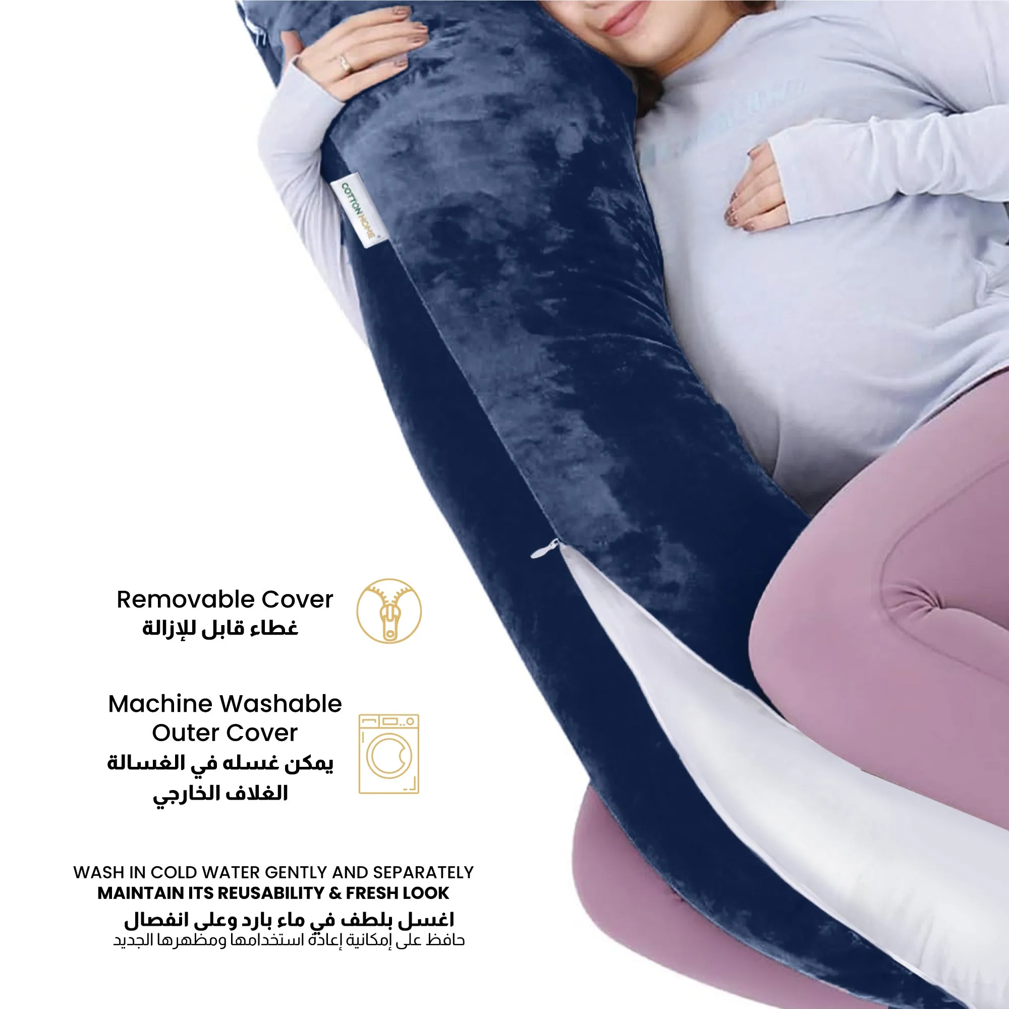 Serenity Velvet Pregnancy Pillow G-Shape Full Body Pillow  With Removable Cover Navy Blue