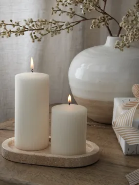 Set of 2 Ivory Ribbed Pillar Candles