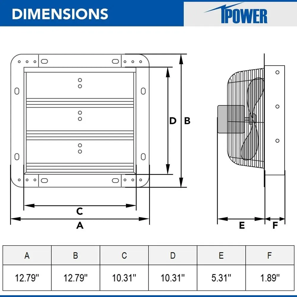 Shutter Exhaust Fan Aluminum 10 Inch