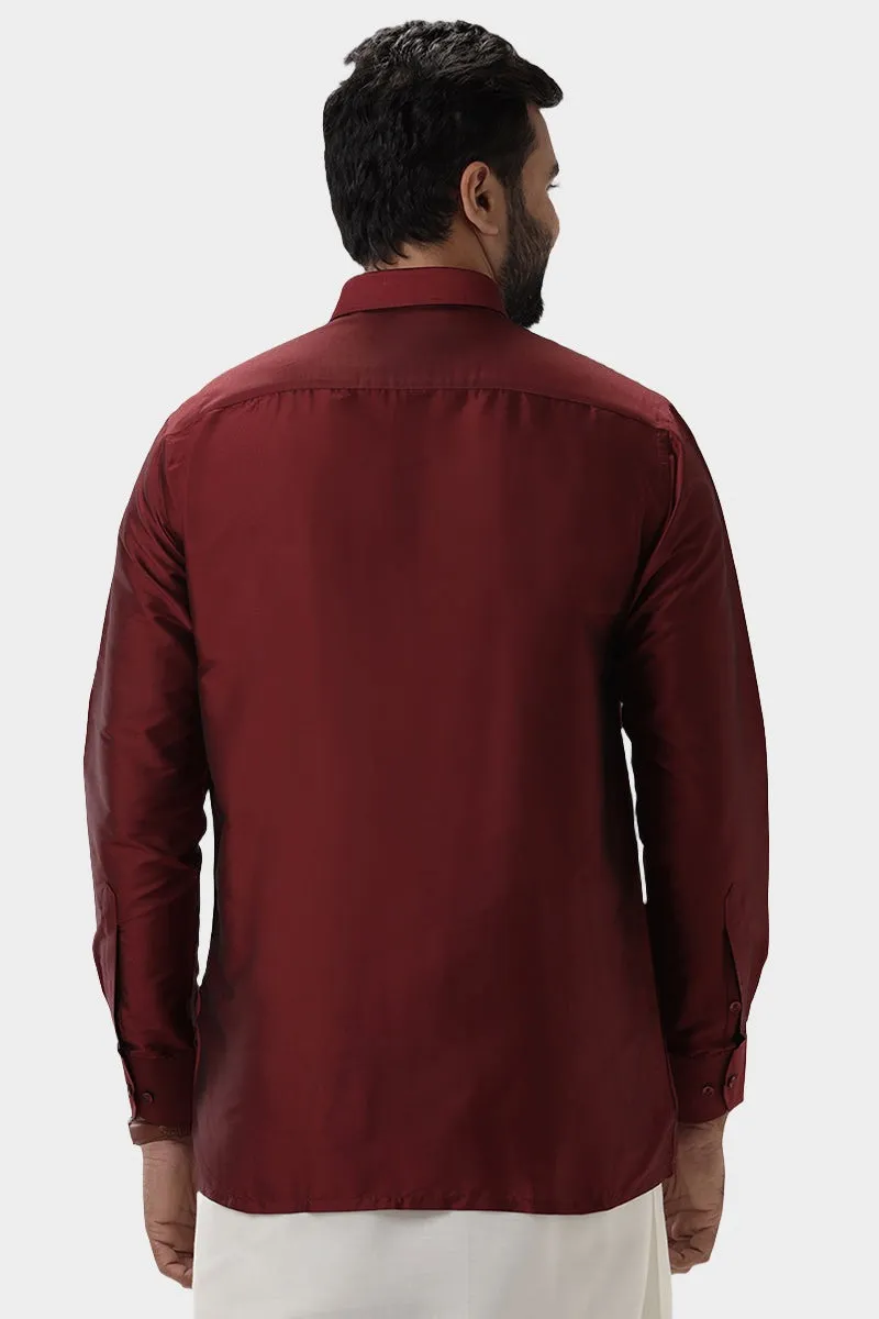 Silk Feel - Maroon Silk Shirts For Mens | Uathayam