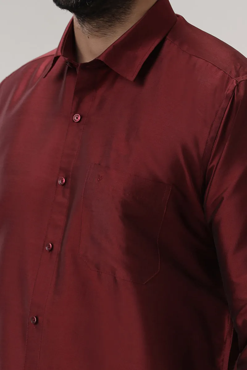 Silk Feel - Maroon Silk Shirts For Mens | Uathayam