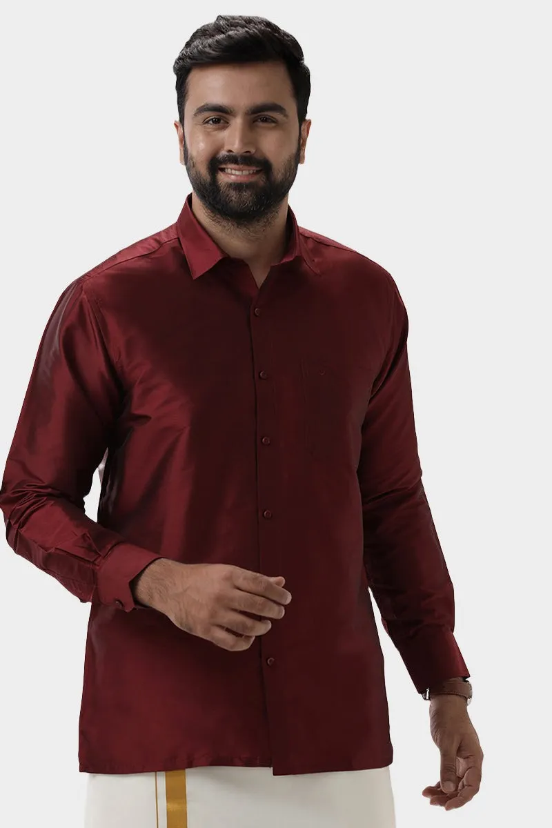 Silk Feel - Maroon Silk Shirts For Mens | Uathayam