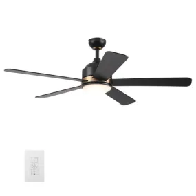 SIMOY 52" In. Black/Black (Gold Detail) 5 Blade Smart Ceiling Fan with LED Light Kit Works with LED Light Kit & Wall Switch