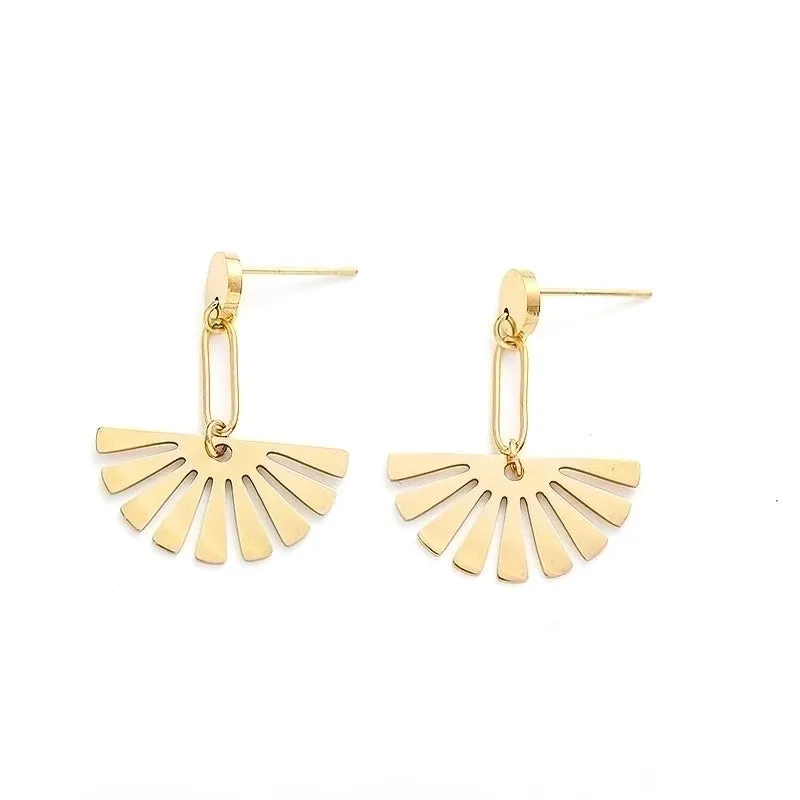 Simple Geometric Creative Stainless Steel Fan-shaped Earrings