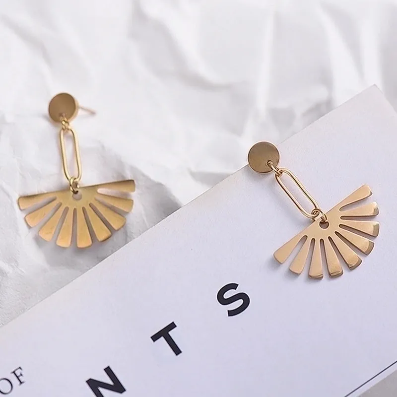 Simple Geometric Creative Stainless Steel Fan-shaped Earrings